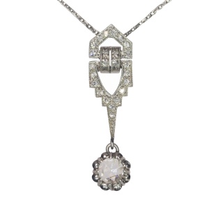 Vintage Art Deco diamond pendant on platinum necklace